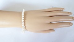 14K GE JCLIND White Pearl Bracelet 8″ long Womens 6mm Pearls Very Good Condition