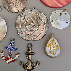 Vintage Mother of Pearl Pendant Lot of 15 Beach Shell Anchor Palm Tree