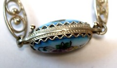 Vintage Russian Enamel Painted Jewelry Set Earrings & Double-Sided Necklace #61
