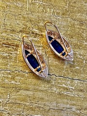 Estate Art Deco Style Czech BLUE ZIRCON Navette Necklace Earrings Ring SZ8 14kRG
