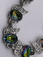 Vintage Watermelon Rhinestone Bracelet Silver Tone Variable Size