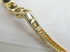 Vintage Sterling Silver 925 Gold on Natural Black Spinel Hinged Bracelet 7.5″