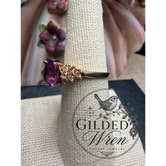 Timeless Vintage 10K Gold Natural Amethyst & Diamond Ring | Size 7