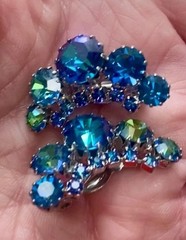 Vintage Weiss Signed Blue AB Crystal Earrings Gorgeous Estate Jewelry