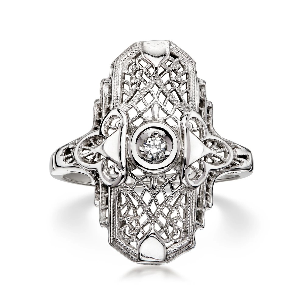 Vintage Diamond Filigree Ring in 14kt White Gold. Size 6.75