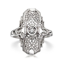 Vintage Diamond Filigree Ring in 14kt White Gold. Size 6.75