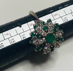 Vintage 14K White Gold Diamond And Columbian Emerald Ring