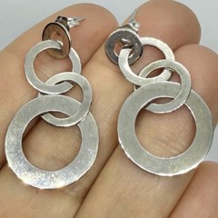 Vtg Signed Sterling Silver Linked Circles Hoop Drop Dangle 925 Earrings Canada