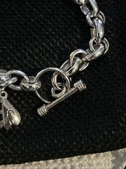 Vintage Sterling Silver 925 Rolo Link Chain Bee Charm Bracelet 8.5″ Heavy 20.5g