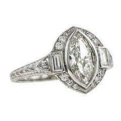 Vintage Art Deco Lab-Created Diamond Milgrain Wedding 14K White Gold Finish Ring