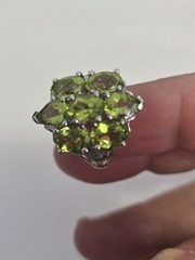Sterling Silver .925 Manchurian PERIDOT pear Oval Stones Rhodium Coated Sz.5.75