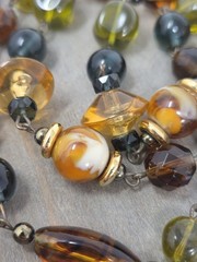 Liz Claiborne Multicolor Glass Lucite Beaded Necklace Autumn Colors 40 Inch VTG