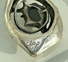 Artisan “AT” Signed Abstract Modern Eye Pendant Silver Onyx Brutalist Studio Big