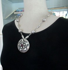 VINTAGE MEXICO BOLD STERLING PENDANT NECKLACE 2 INCHES, 42 GRAMS, AMETHYST, 20″
