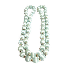 Vintage Light Pale Blue Silk Thread Wrapped Beaded Necklace 30″ Retro Costume