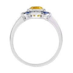 Art Deco Style Lab Created Diamond & Citrine Engagement 14K White Gold FN Ring