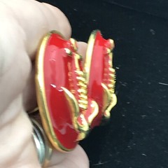 Vintage Fashion Jewlery Red Enamel & Gold Anchor Clip Earring