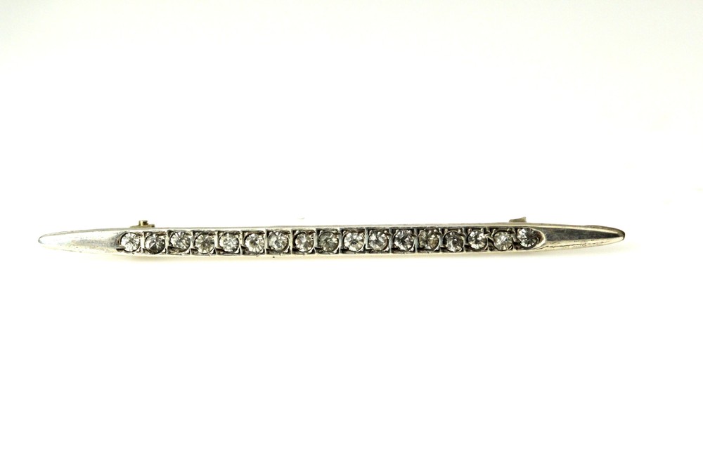 925 Sterling Silver Top Cubic Zirconia Vintage Bar Brooch 3.1 Grams (PEN5771)