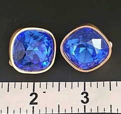 Vintage Mary Frost Crystal Royal Blue Gold Clip Earrings Statement Runway