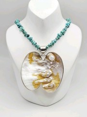 Jay King Desert Rose Trading Sterling Silver Blistered Pearl Turquoise Necklace