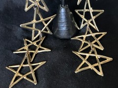 Vintage Shoulder Duster Earrings Gold Tone Open Star Link Dangles 6″ Clip On