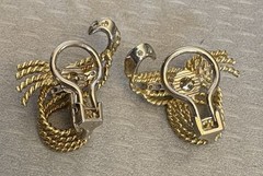 Natural Diamond Earrings Estate Vintage Rope Swirl Omega Clip 14K Gold 10.8g