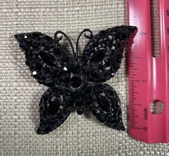 Butterfly Brooch Black Glass Stones