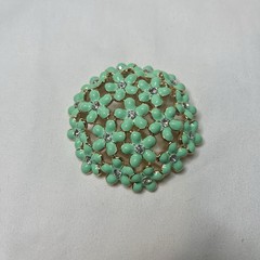 Vintage Mint Green Enamel And Rhinestone Flower Cluster Brooch 1960s