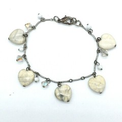 Beaded Heart Charm Semi-precious Stone Chain Bracelet