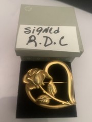 RDC Heart & Rose Goldtone Brooch