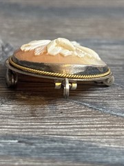 Vintage Antique Carved Shell Cameo Brooch Pendant Floral Tulips 800 Silver
