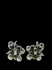 VTG AURORA BOREALIS EARRINGS FLORAL TWIST CLIP-ON SILVER TONE PRISTINE ESTATE