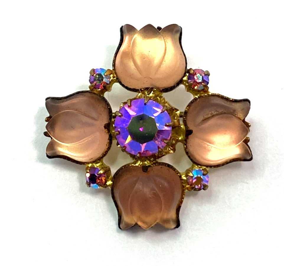 Mid‑Century Satin‑Frost Tulip Brooch Rare Boutique Floral AB Firestone Center