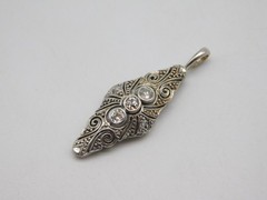 SUPER ART DECO PLATINUM FILIGREE 3 DIAMOND STONE LAVALIERE PENDANT