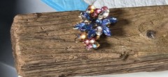 VTG DeLizza Elster Juliana Brooch Molded Givre Blue Glass Pink AB Flower Pin