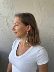 Extra Long Mabe Pearl Statement Earrings, Asymmetrical Sun Moon Dangle