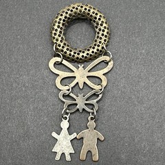 Vintage Dangling Butterfly And People Brooch Pin J44J
