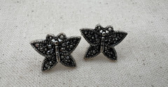 Vintage Marcasite Butterfly Small Stud Earrings Silver Tone Pierced Unbranded