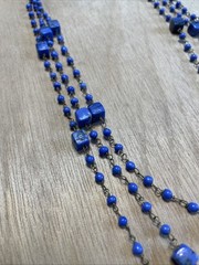 Vintage Art Deco Periwinkle Blue Slag Glass Bead Necklace 1920s