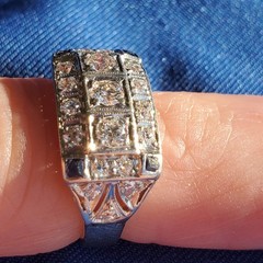 Original EARTH MINED DIAMOND Deco Statement Ring PLATINUM Sapphire 14K GOLD Band