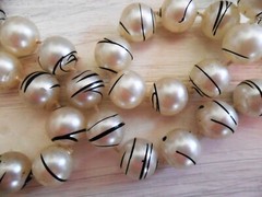 Vintage Faux Pearl Long NECKLACES, Irregular, White, Off White or w/ Black Lines