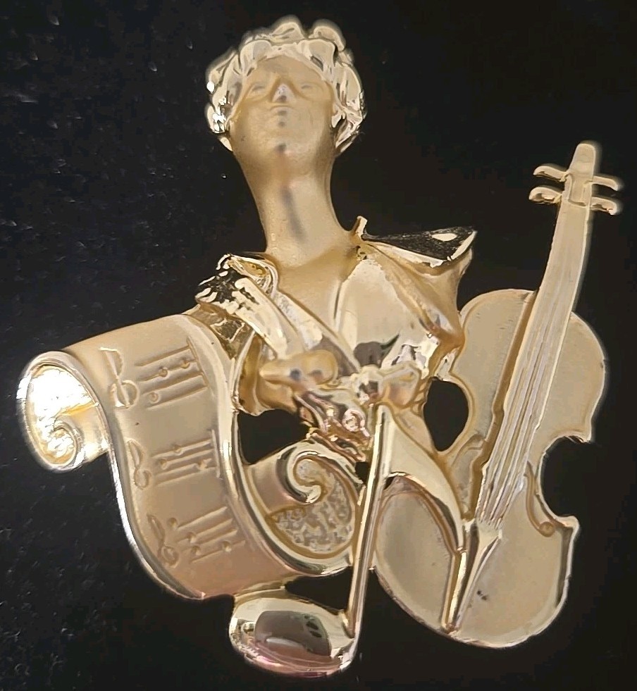 Vintage AJC Instruments gold tone Brooch Hollywood Regency 2.5 Inches VG