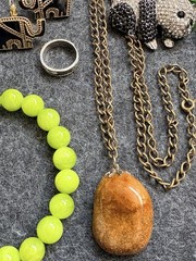 Vintage Asian Jewelry Lot Natural Stones Elephant Necklace And Pendant BOHO