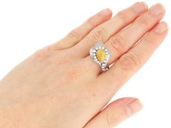 Vintage 1.48Ct Opal and 3.03Ct Diamond Platinum Ring Circa 1945