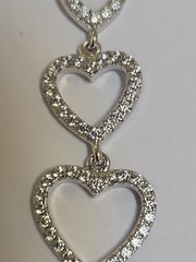 Sterling Silver ~ Triple Heart Pendant ~ Clear CZ Graduated Drop ~ VINTAGE
