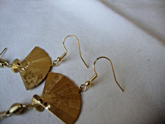 Vtg Chinese Phoenix & Crane Etched Folding Fan Sterling Silver 925 Hook Earrings