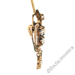 Antique Victorian 14K Gold .78ct Diamond Open Star Crown Dangle Pendant & Chain