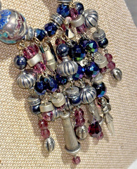 Roxsann Silver tone Blue Crystal, Enamel Bead Statement Necklace Tassel Boho 20”
