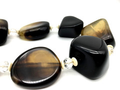 Large Lucite Nuggets Clear Faceted Crystals & Cream Saucer Spacers 20″ Necklace