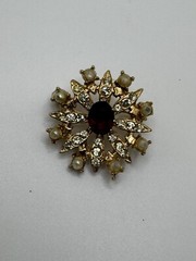 STARBURST FLOWER PIN BROOCH VINTAGE FLORAL CRYSTAL RHINESTONE RETRO ESTATE